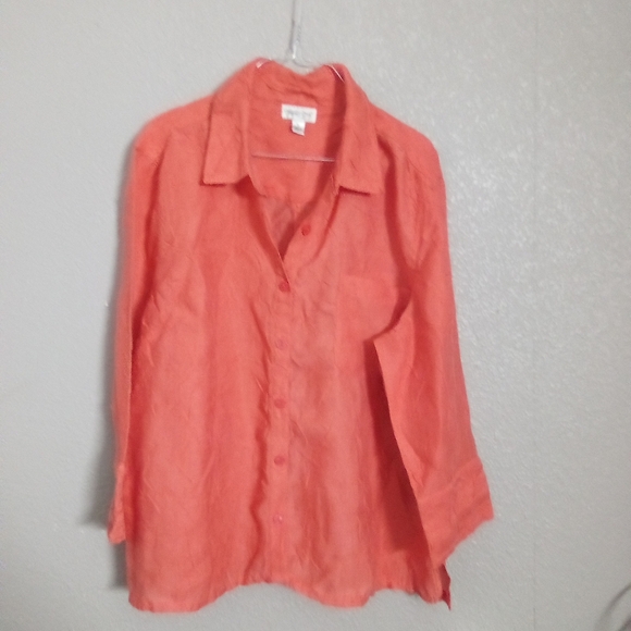 Coldwater Creek Orange 3/4 Sleeve Button Down Shirt ( Box EI ) - Picture 1 of 3